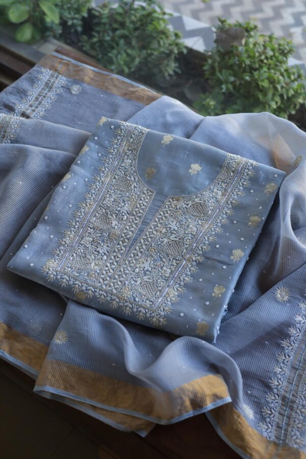 Banarasi Zari Chanderi Unstitched Chikankari Fabrics - Image 5
