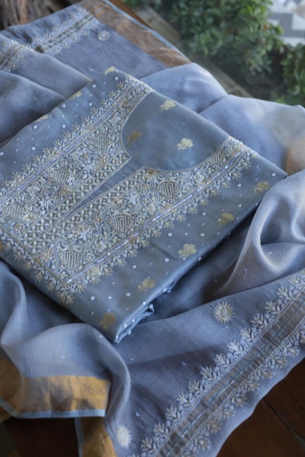 Banarasi Zari Chanderi Unstitched Chikankari Fabrics - Image 7