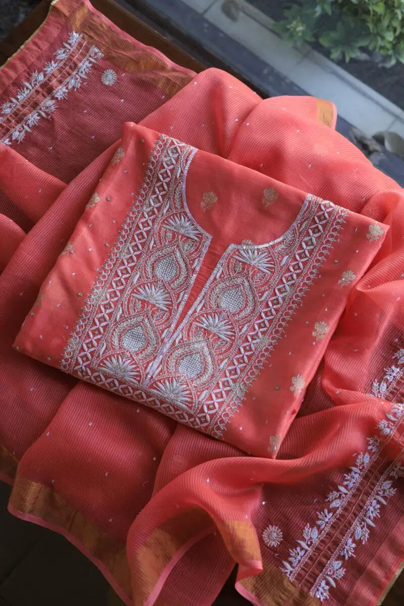 Banarasi Zari Chanderi Unstitched Chikankari Fabrics