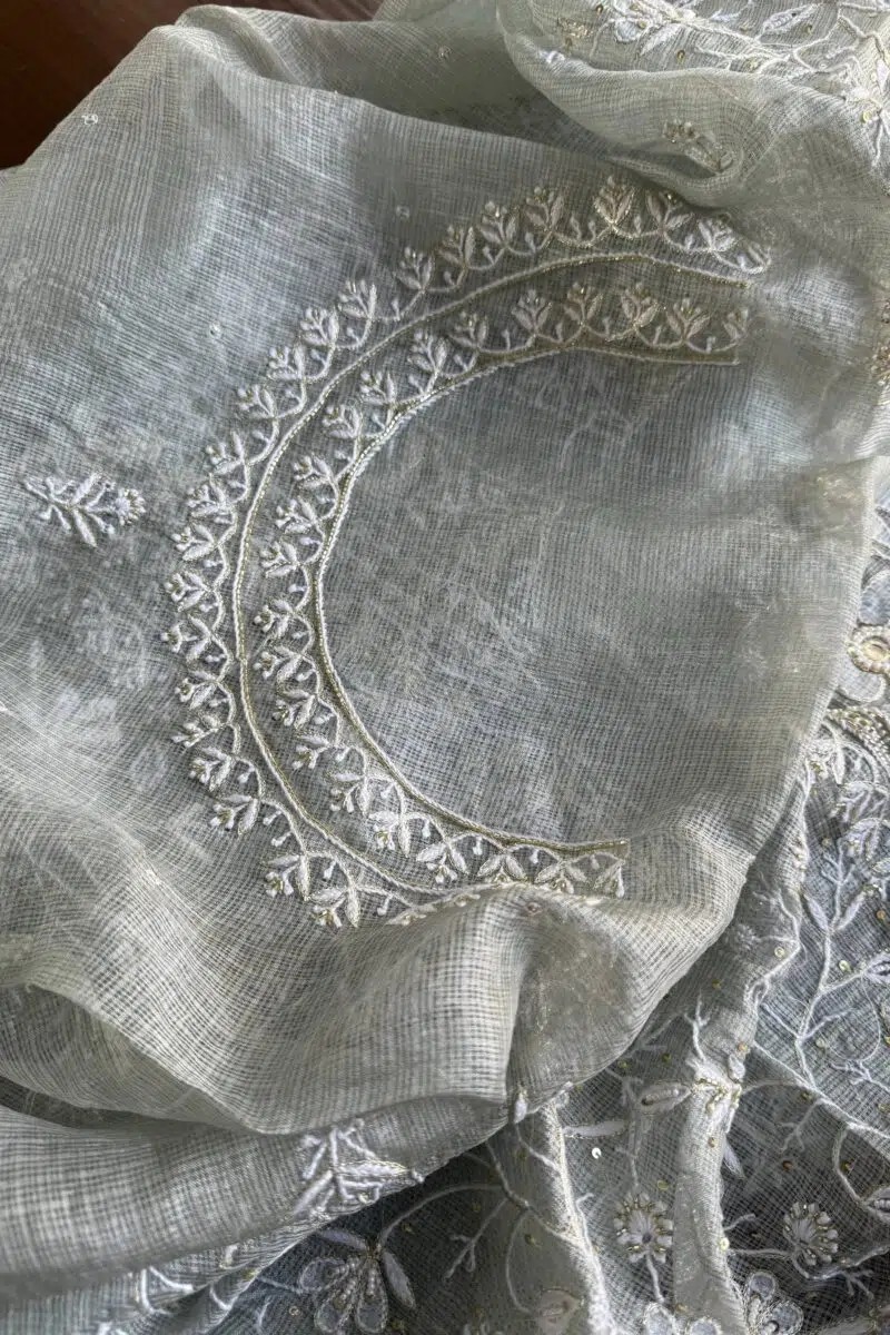 Cement Grey | Tussar Kota Chikankari Kurta Set Fabric