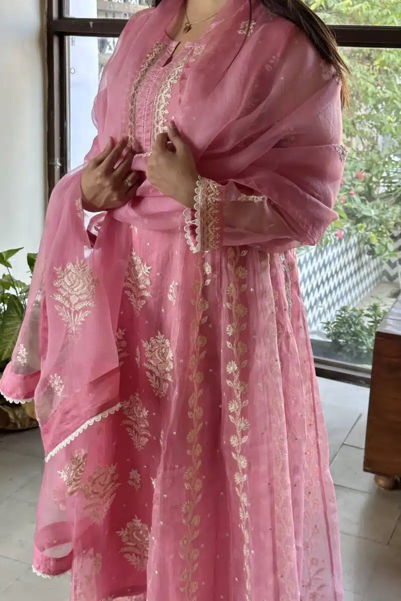 Candy Pink | Noor Organza Chikankari Anarkali