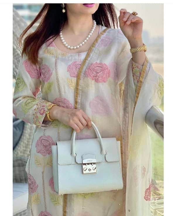 Noor Banarasi Organza Chikankari Unstitched Fabrics