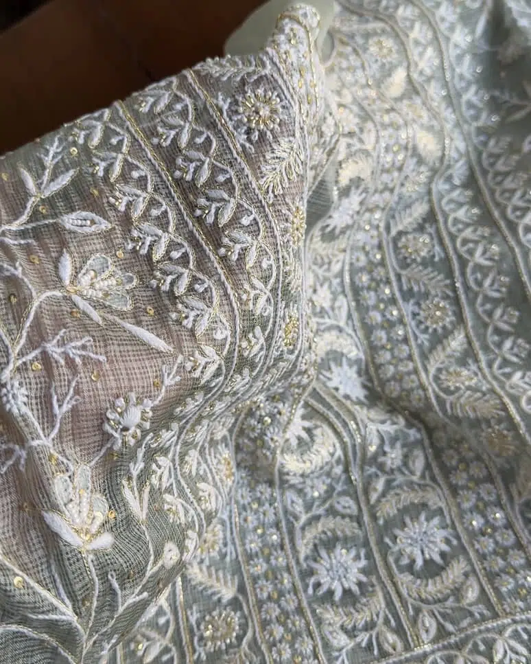 Cement Grey | Tussar Kota Chikankari Kurta Set Fabric
