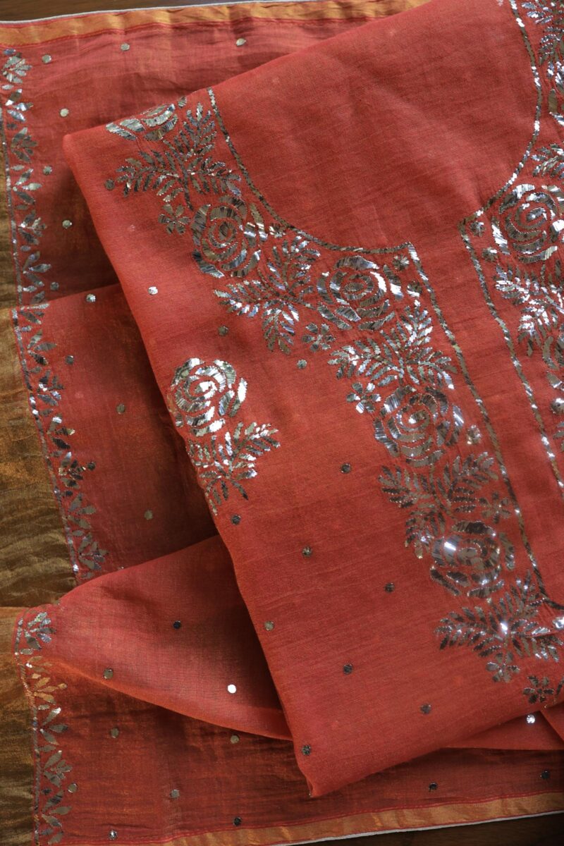 Brick Red | Tissue Silk Mukaish Fabrics