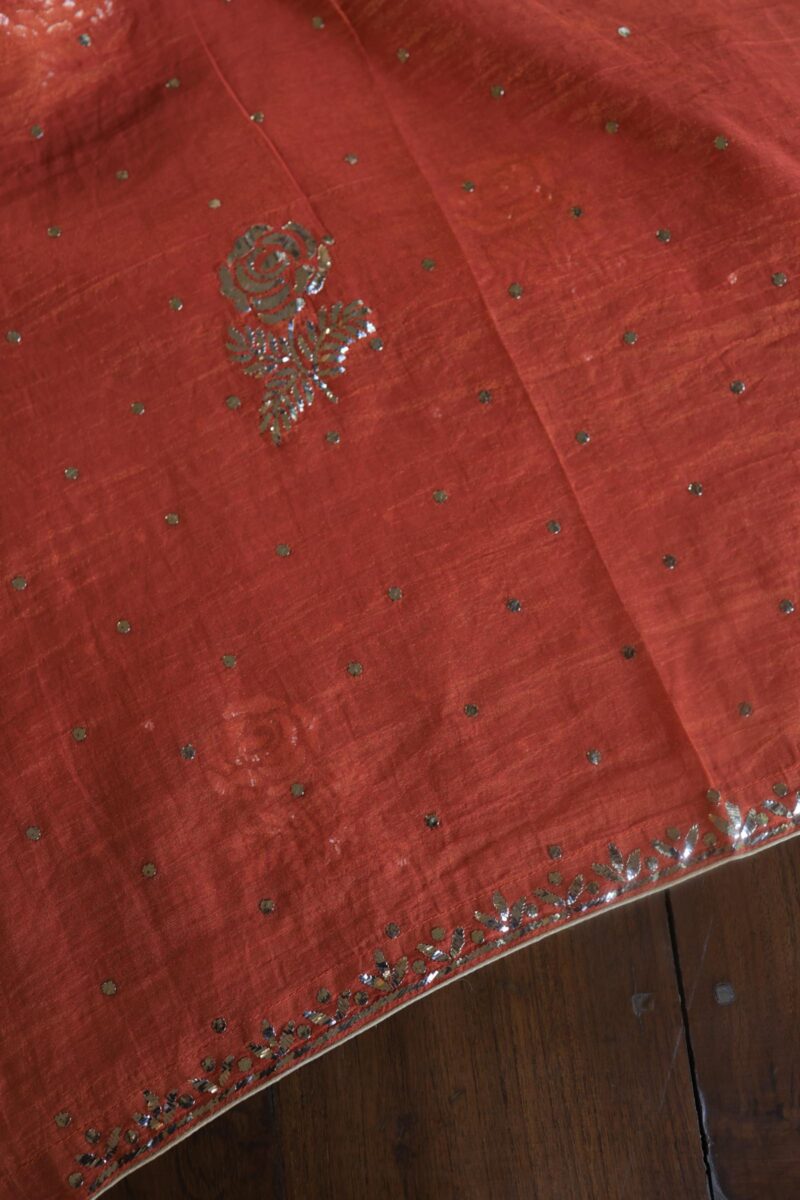 Brick Red | Tissue Silk Mukaish Fabrics