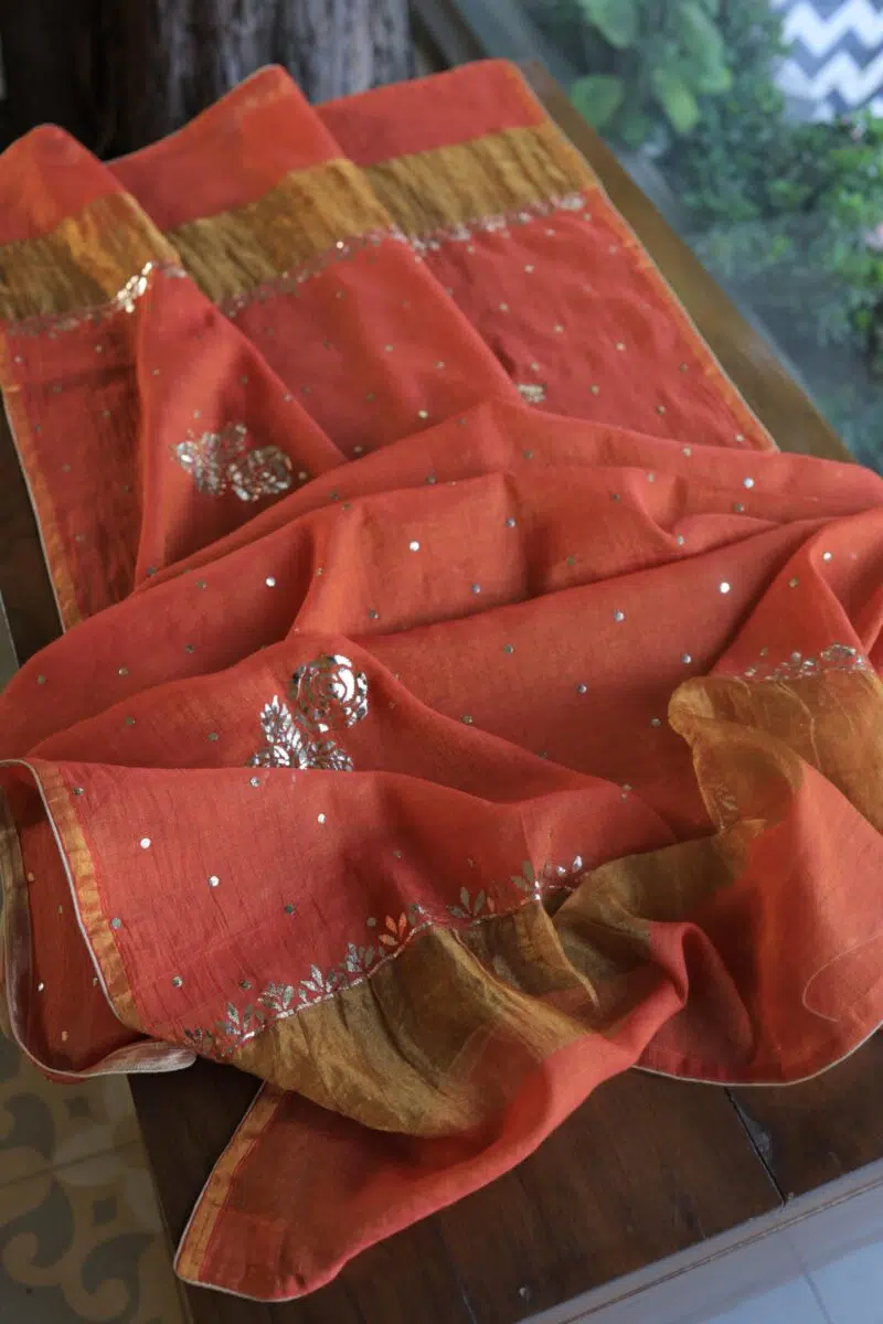 Brick Red | Tissue Silk Mukaish Fabrics