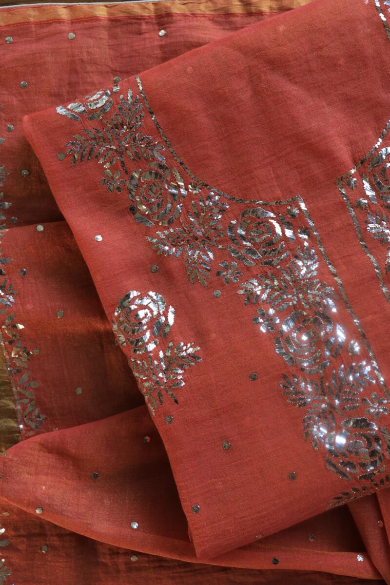 Brick Red | Tissue Silk Mukaish Fabrics