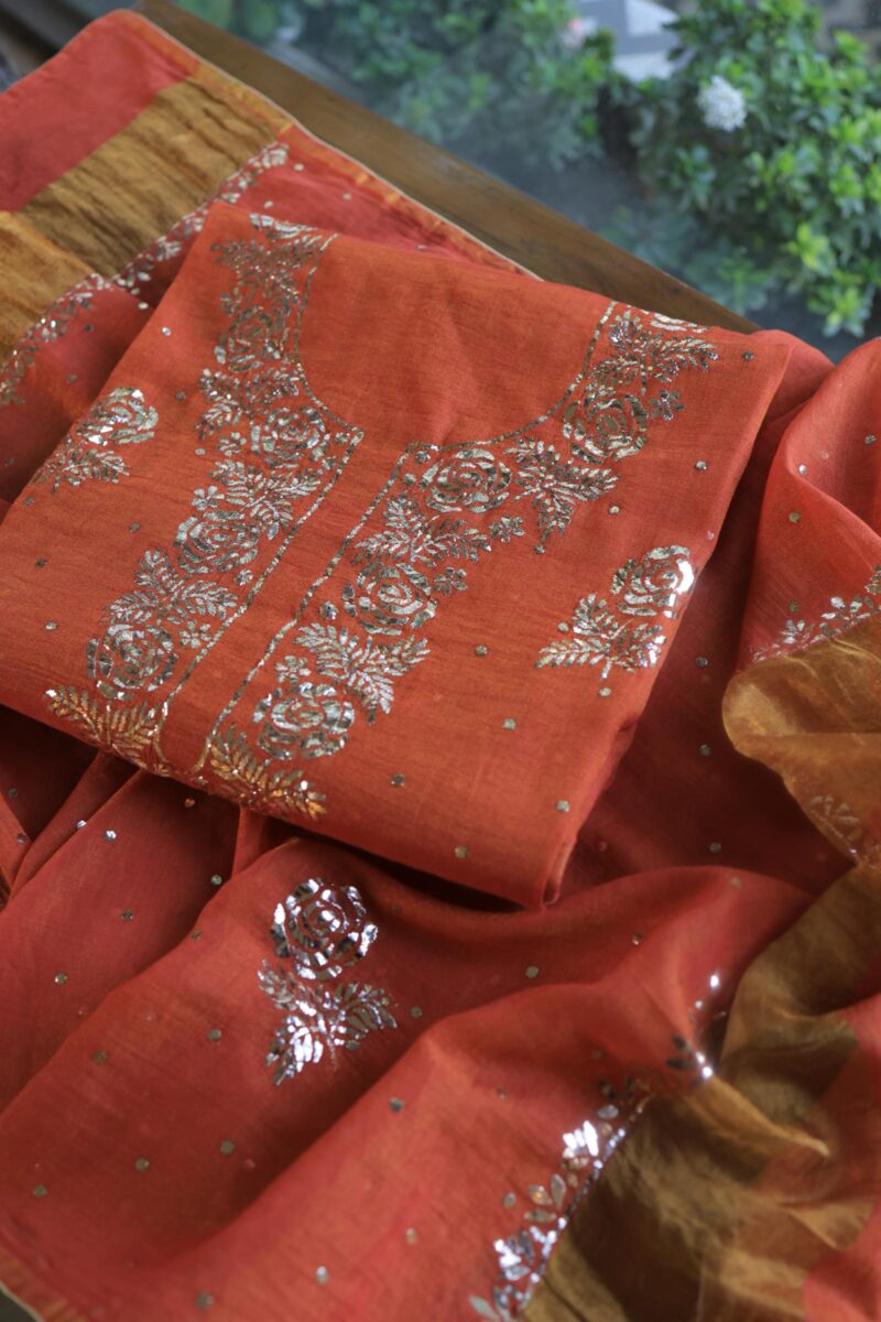 Brick Red | Tissue Silk Mukaish Fabrics