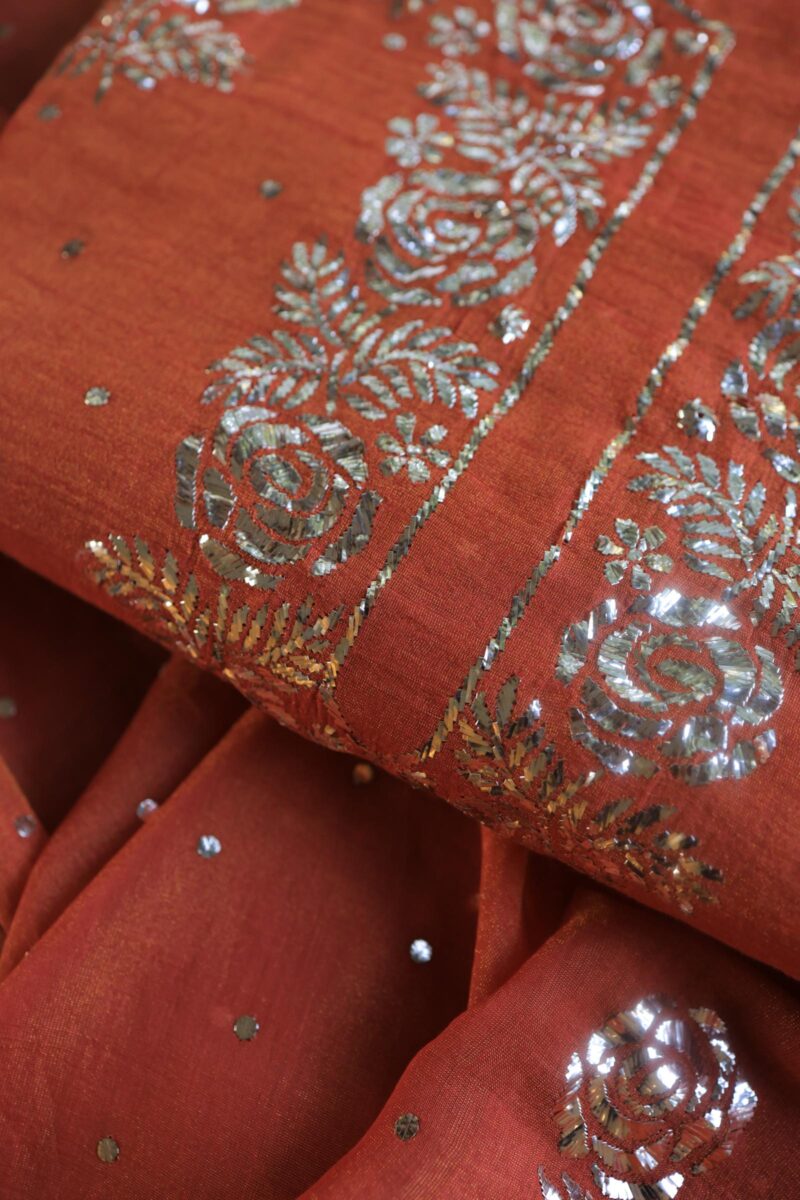 Brick Red | Tissue Silk Mukaish Fabrics