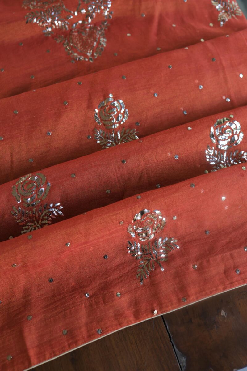 Brick Red | Tissue Silk Mukaish Fabrics