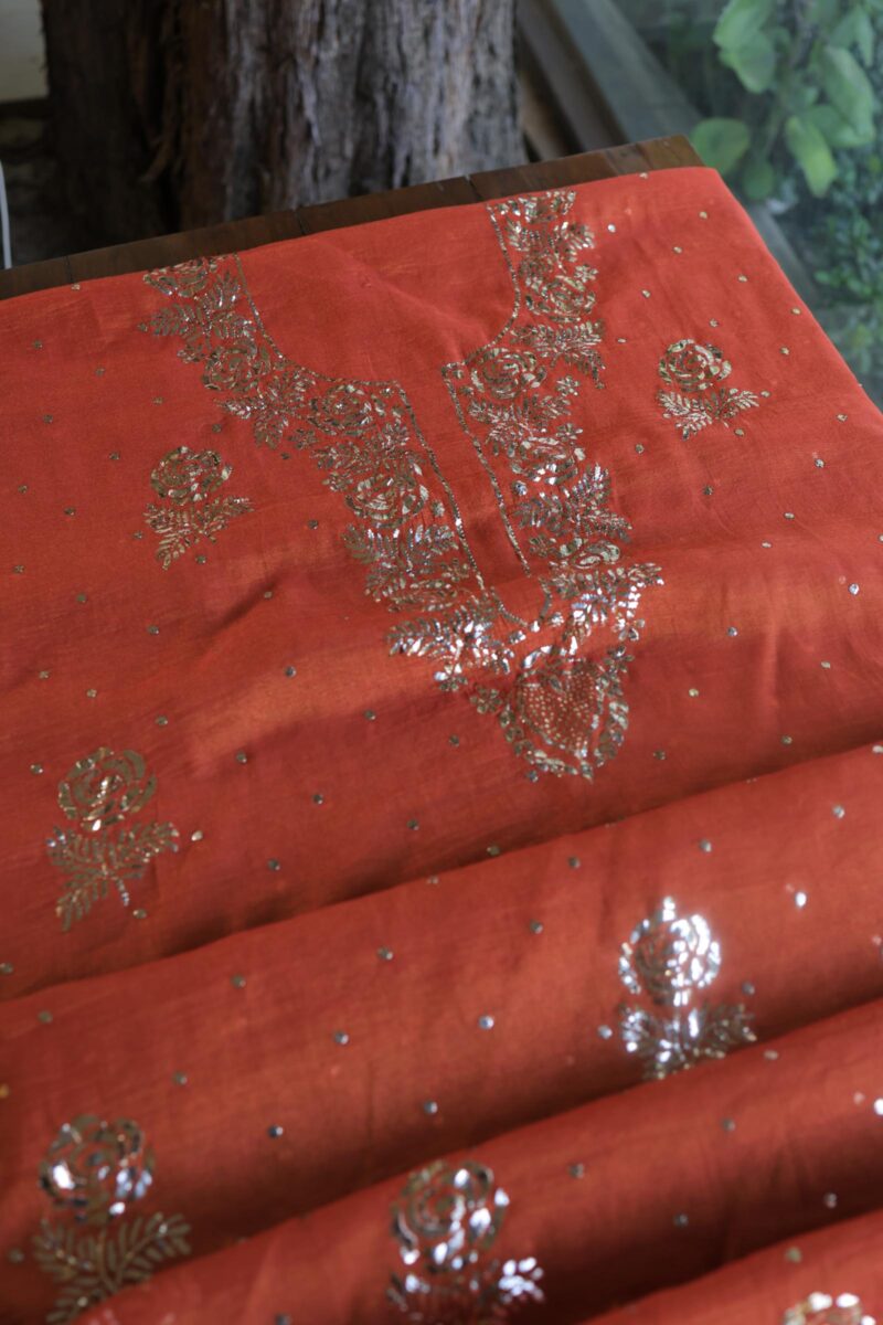 Brick Red | Tissue Silk Mukaish Fabrics