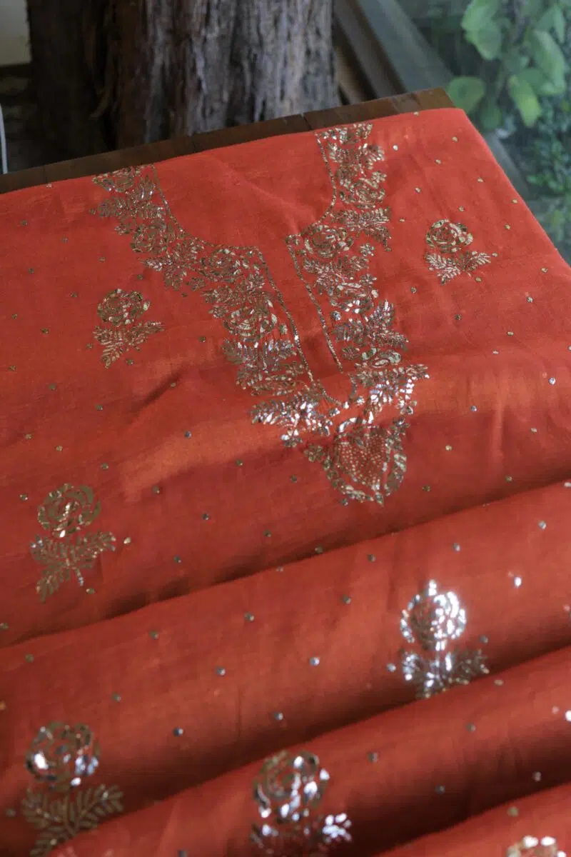 Brick Red | Tissue Silk Mukaish Fabrics