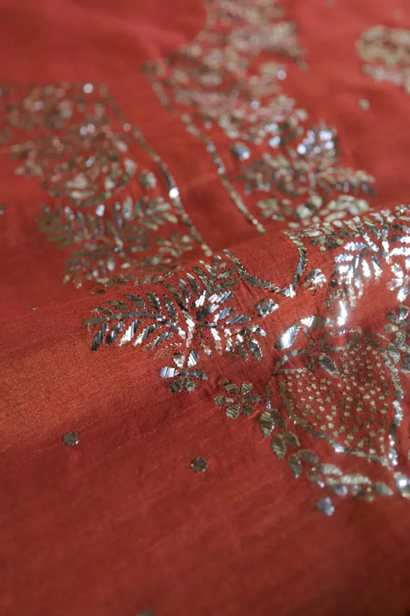 Brick Red | Tissue Silk Mukaish Fabrics