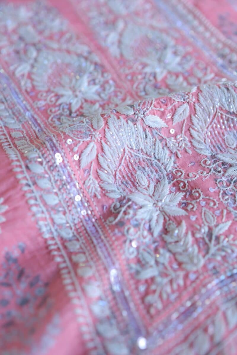 Lotus Pink Cotton Chikankari Unstitched Kurta Fabrics