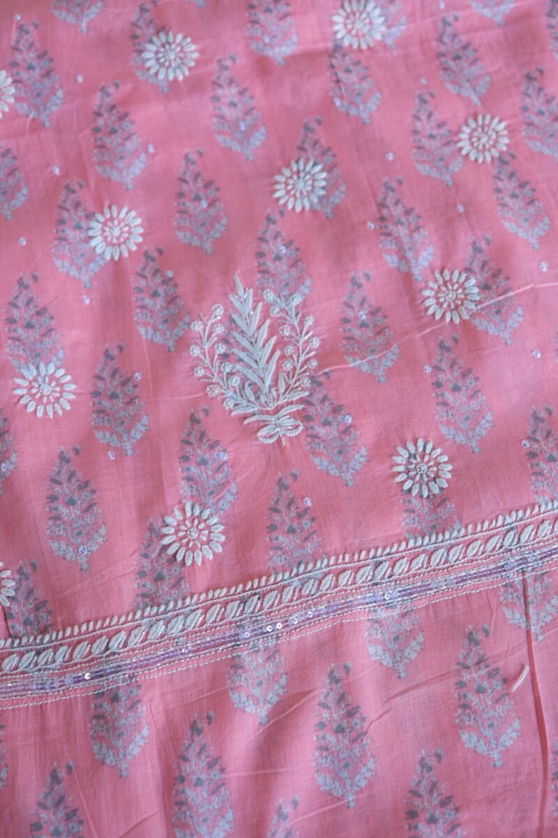 Lotus Pink Cotton Chikankari Unstitched Kurta Fabrics