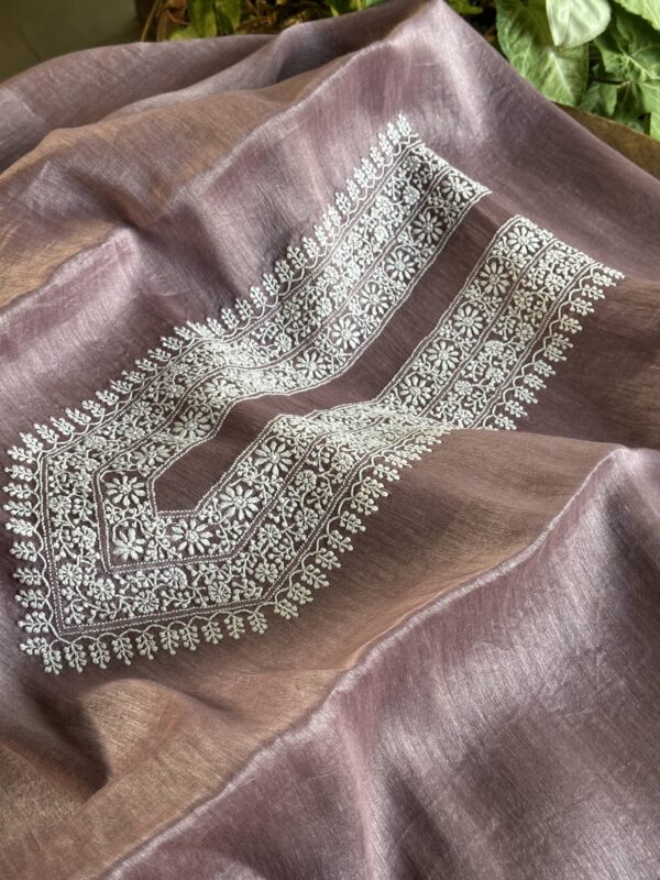 English Lavender Linen Chikankari Unstitched Men's Kurta Fabric - Image 2