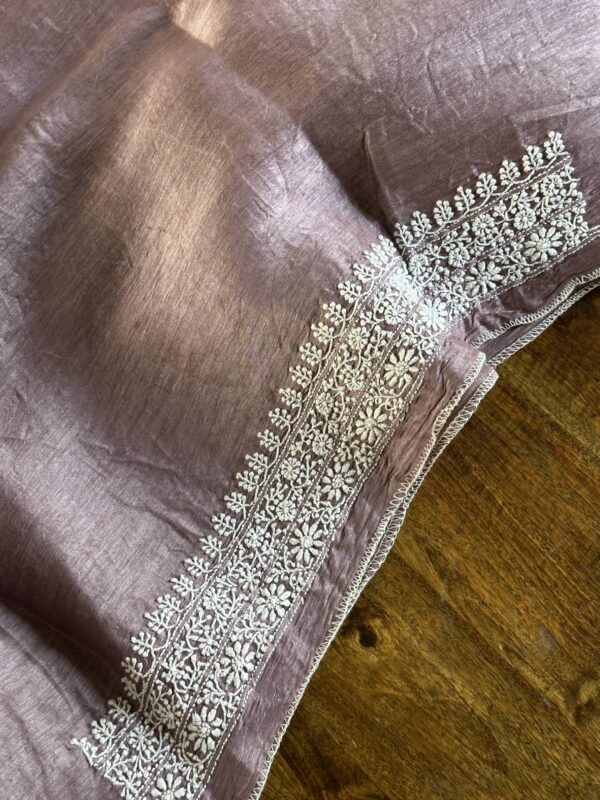 English Lavender Linen Chikankari Unstitched Men's Kurta Fabric - Image 7