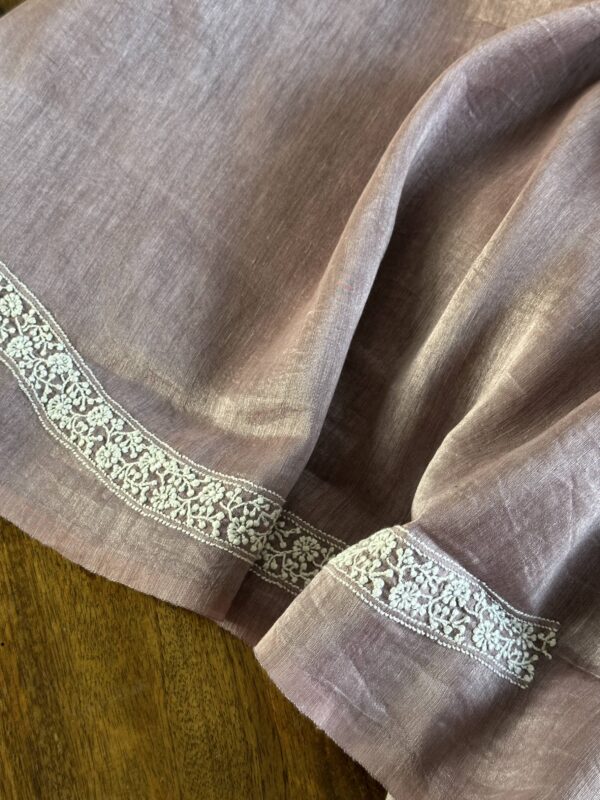 English Lavender Linen Chikankari Unstitched Men's Kurta Fabric - Image 8