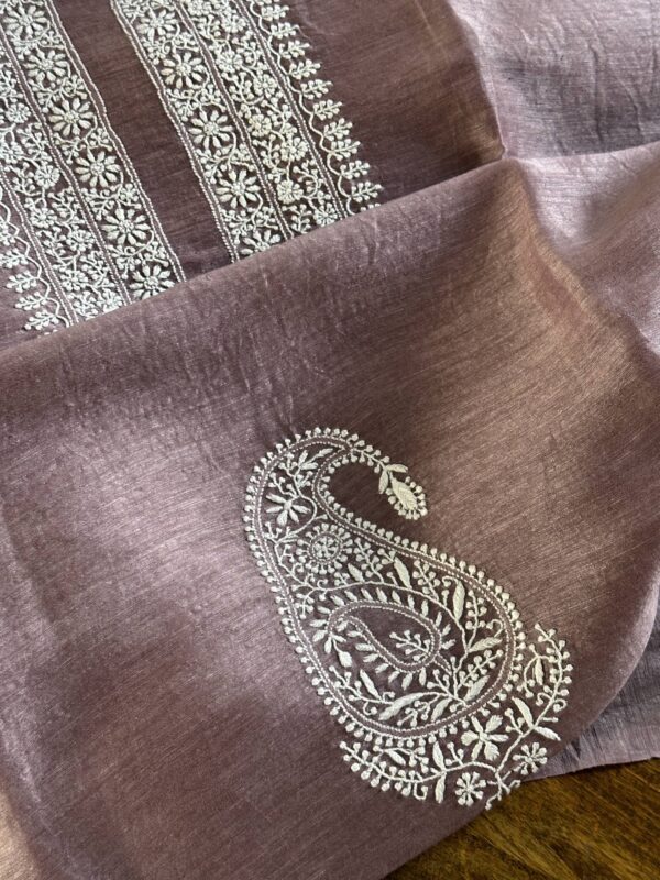 English Lavender Linen Chikankari Unstitched Men's Kurta Fabric - Image 5
