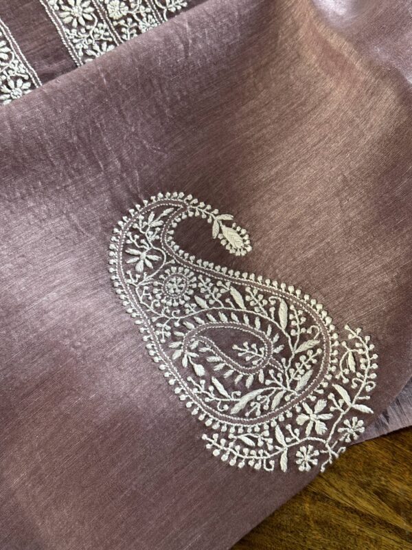 English Lavender Linen Chikankari Unstitched Men's Kurta Fabric - Image 4