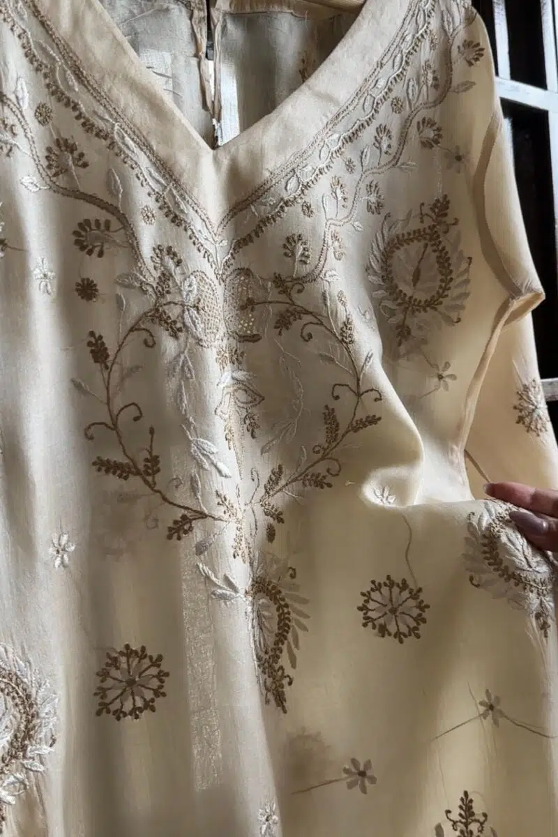 Mulberry silk resham Chikankari kurta