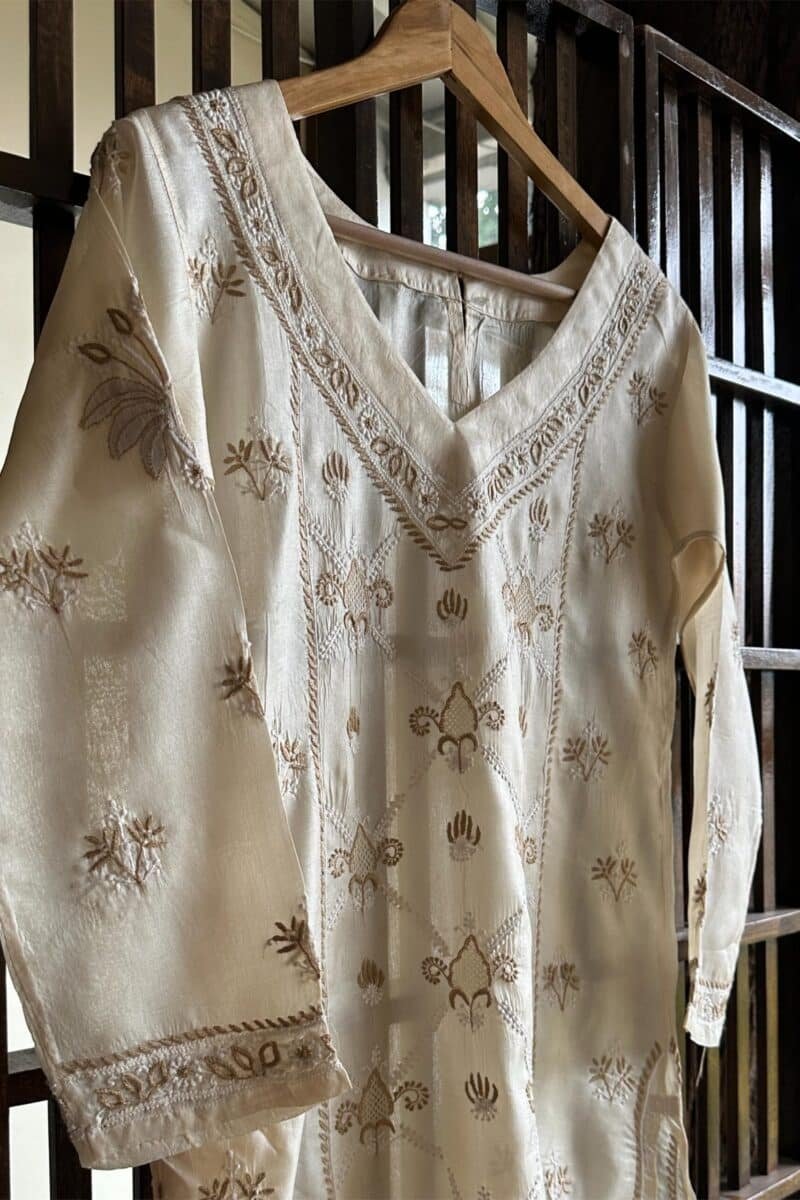 Mulberry silk resham Chikankari kurta