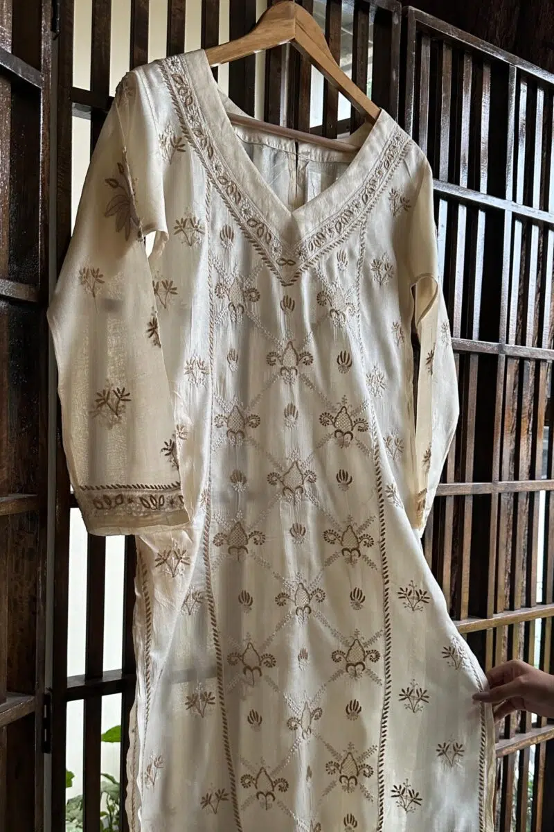 Mulberry silk resham Chikankari kurta