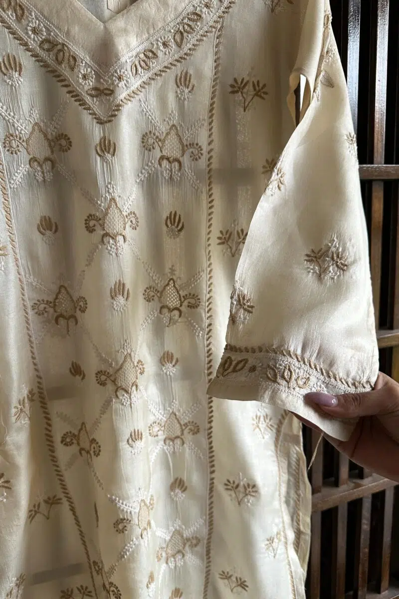 Mulberry silk resham Chikankari kurta