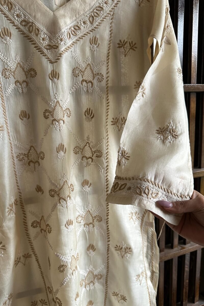 Mulberry silk resham Chikankari kurta