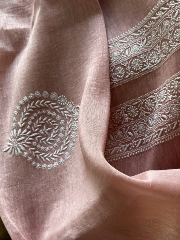 Pink Linen Chikankari Unstitched Men's Kurta Fabric - Image 9