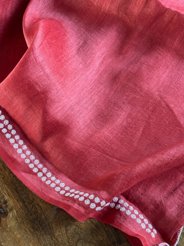 Red Linen Chikankari Unstitched Men's Kurta Fabric - Image 8
