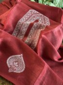 Red Linen Chikankari Unstitched Men's Kurta Fabric