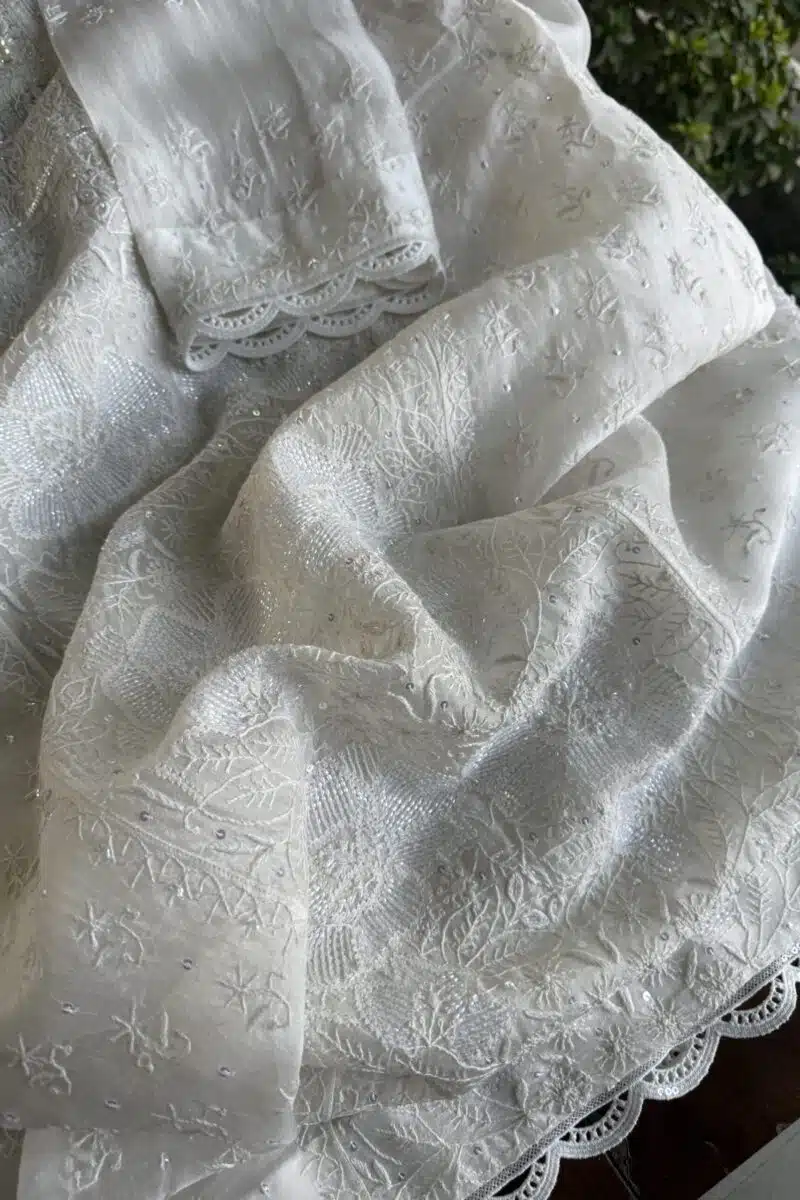 Swan White | Noor Organza Silk Chikankari Straight Cut Kurta Dupatta Set