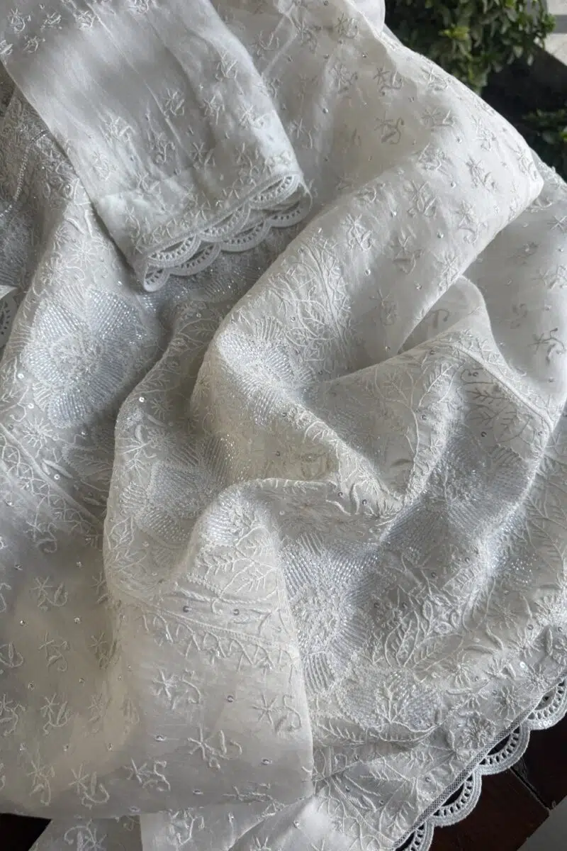 Swan White | Noor Organza Silk Chikankari Straight Cut Kurta Dupatta Set