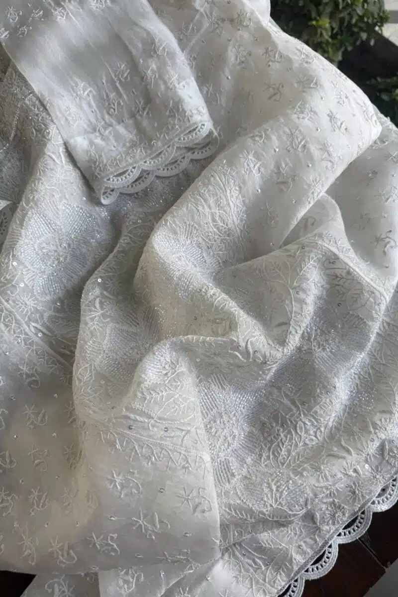 Swan White | Noor Organza Silk Chikankari Straight Cut Kurta Dupatta Set