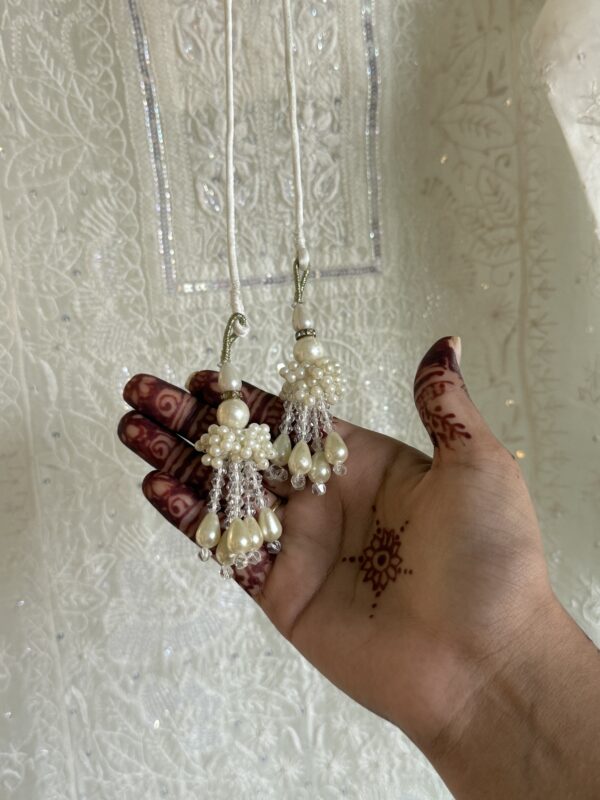 Swan White | Noor Organza Silk Chikankari Straight Cut Kurta Dupatta Set - Image 6