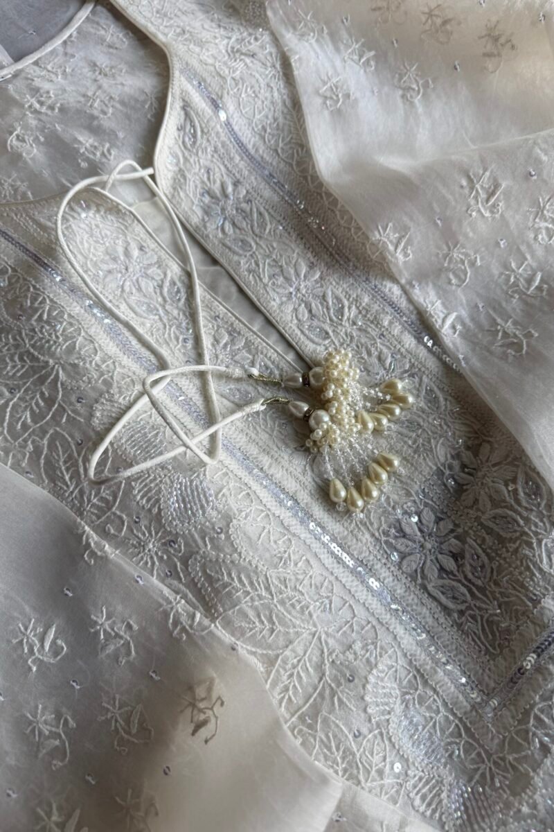 Swan White | Noor Organza Silk Chikankari Straight Cut Kurta Dupatta Set