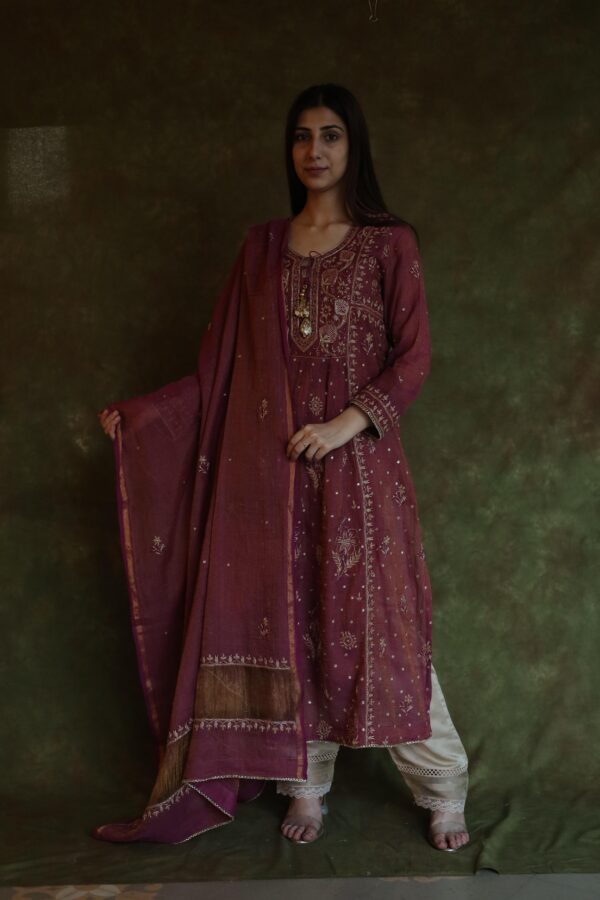Tissue Silk Chikankari Bhopali Kurta Set - Image 4