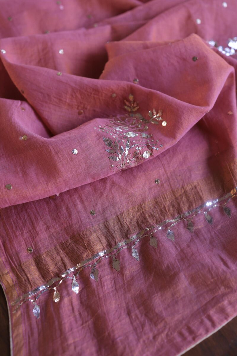 Turkish Rose | Tissue Silk Mukaish Fabrics