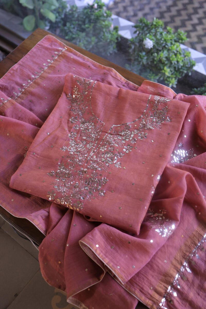 Turkish Rose | Tissue Silk Mukaish Fabrics