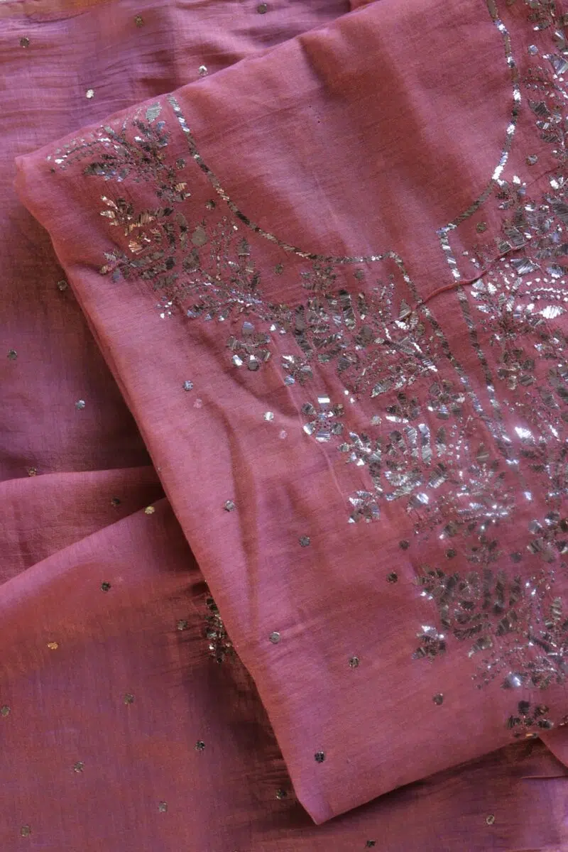 Turkish Rose | Tissue Silk Mukaish Fabrics