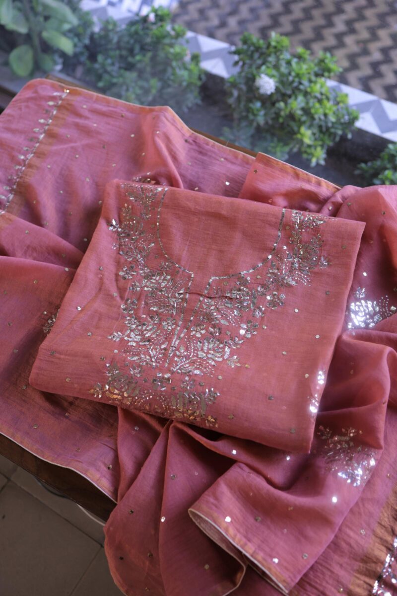 Turkish Rose | Tissue Silk Mukaish Fabrics