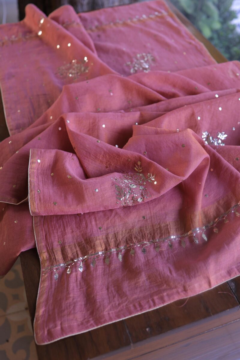 Turkish Rose | Tissue Silk Mukaish Fabrics
