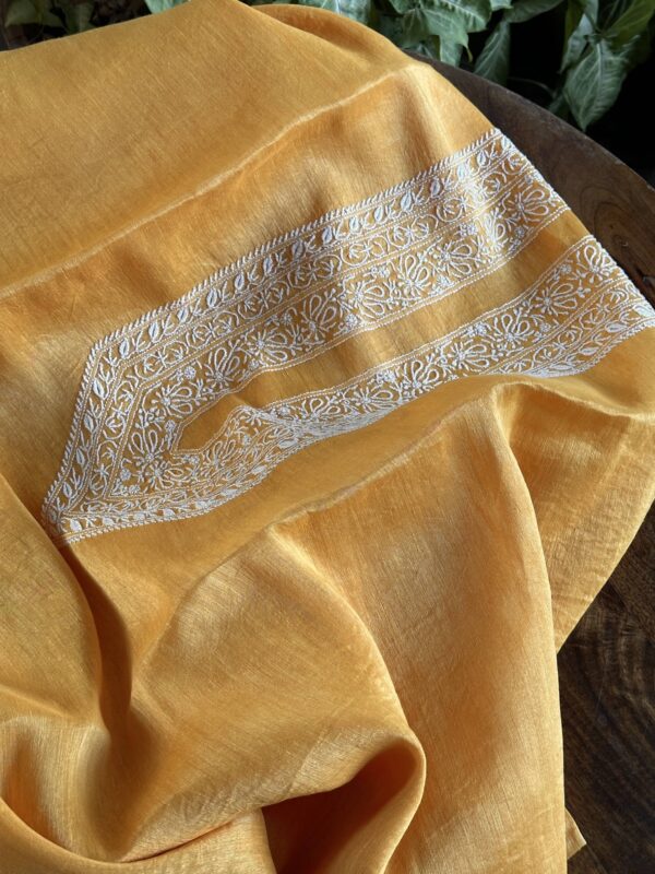 Yellow Linen Chikankari Unstitched Men's Kurta Fabric