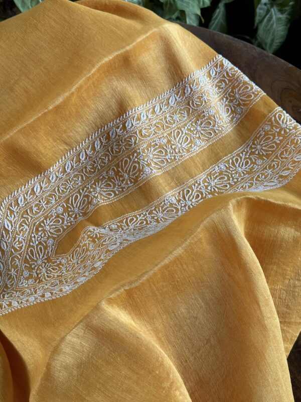 Yellow Linen Chikankari Unstitched Men's Kurta Fabric - Image 8