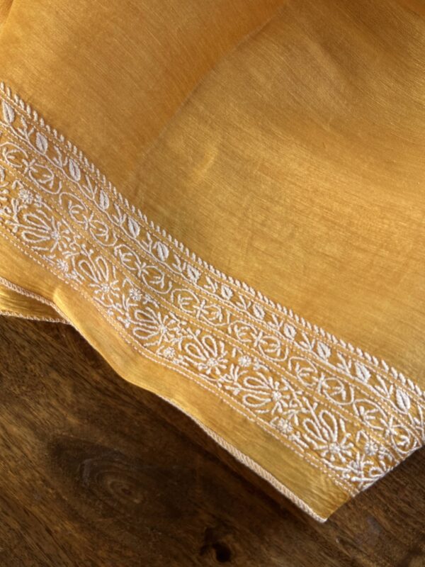 Yellow Linen Chikankari Unstitched Men's Kurta Fabric - Image 5