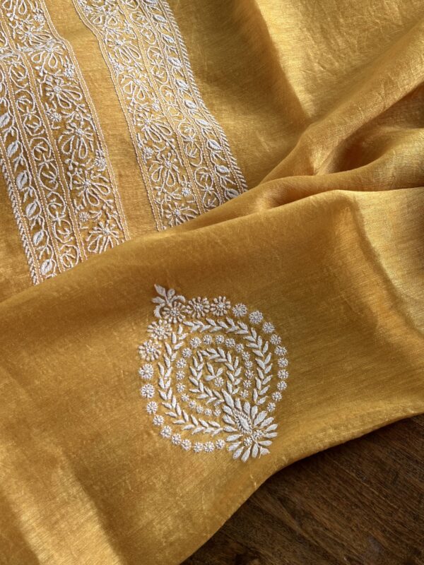 Yellow Linen Chikankari Unstitched Men's Kurta Fabric - Image 3