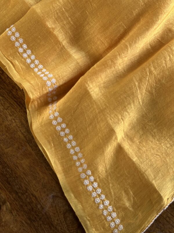 Yellow Linen Chikankari Unstitched Men's Kurta Fabric - Image 6