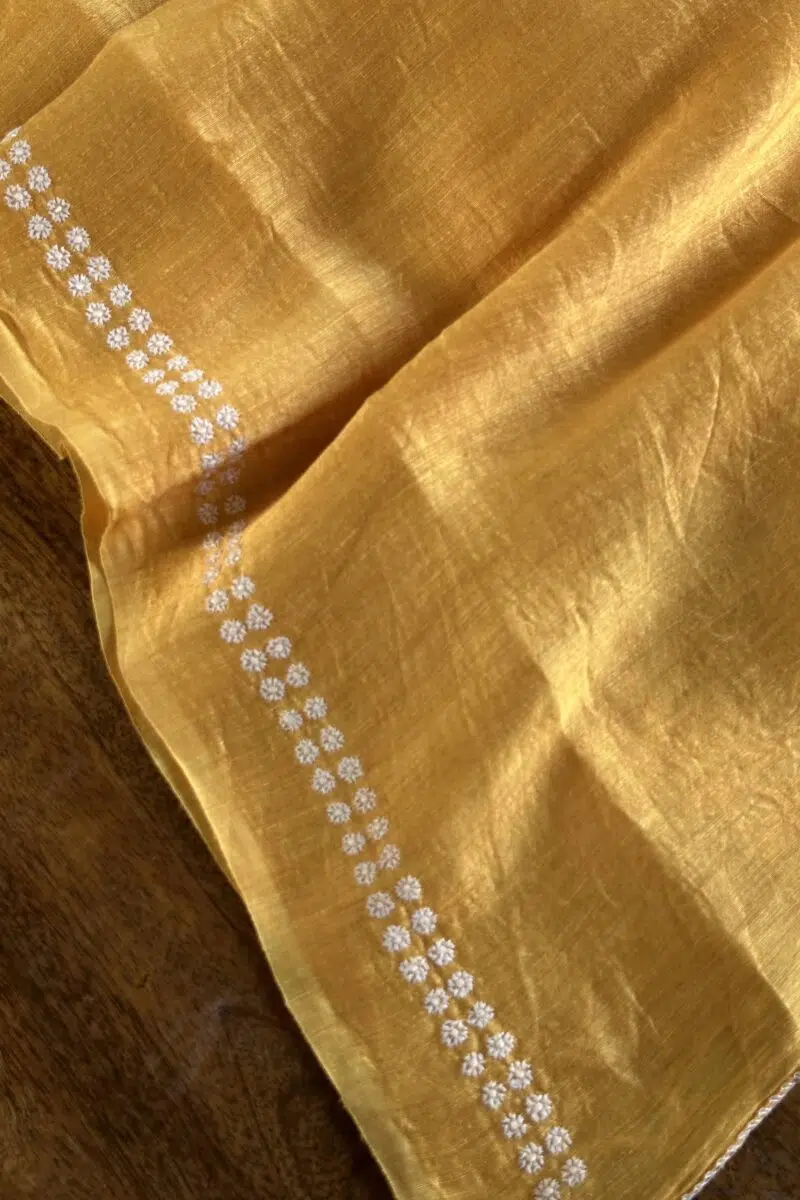 Yellow Linen Chikankari Unstitched Men's Kurta Fabric