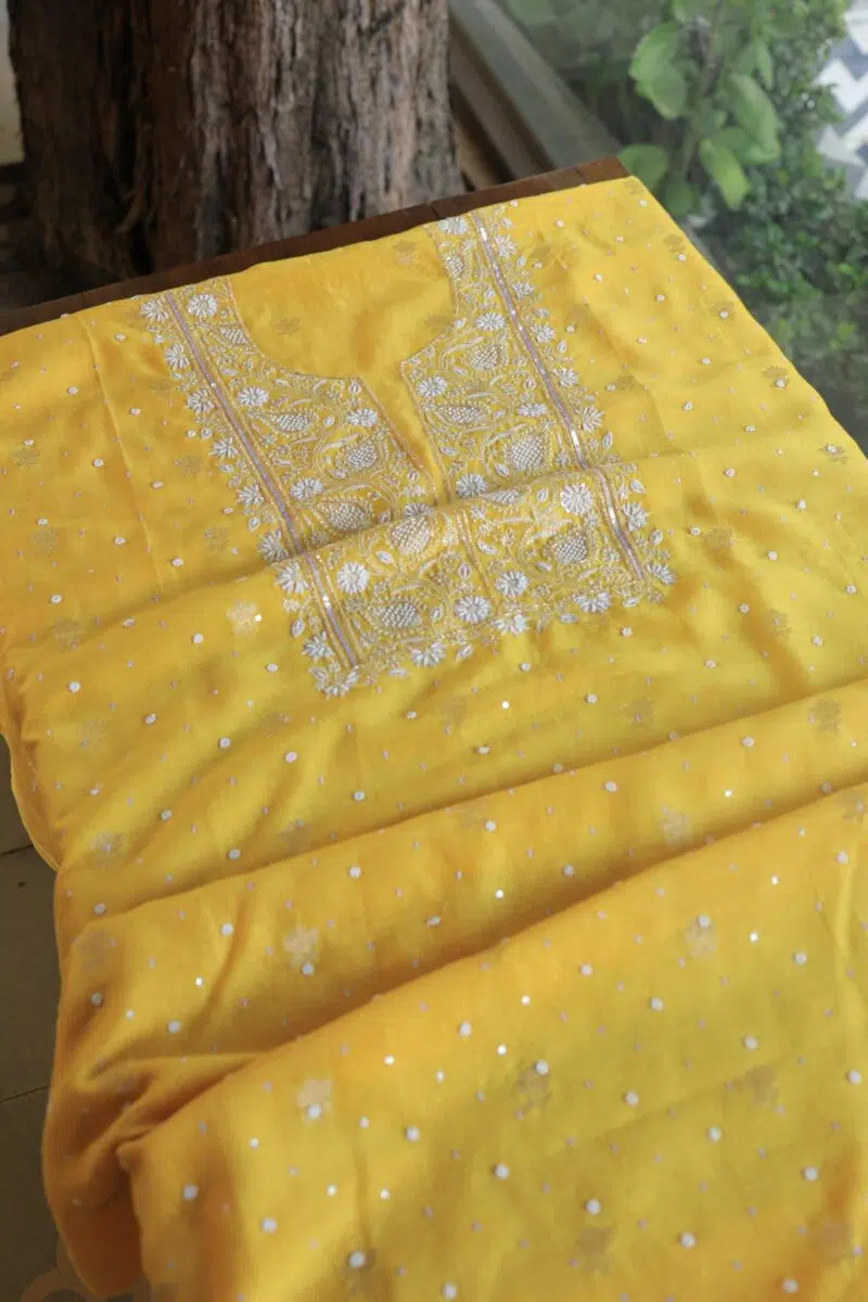Mango Yellow | Zari Chanderi Chikankari Fabrics